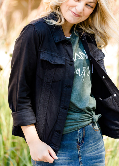 womens black wash denim jacket