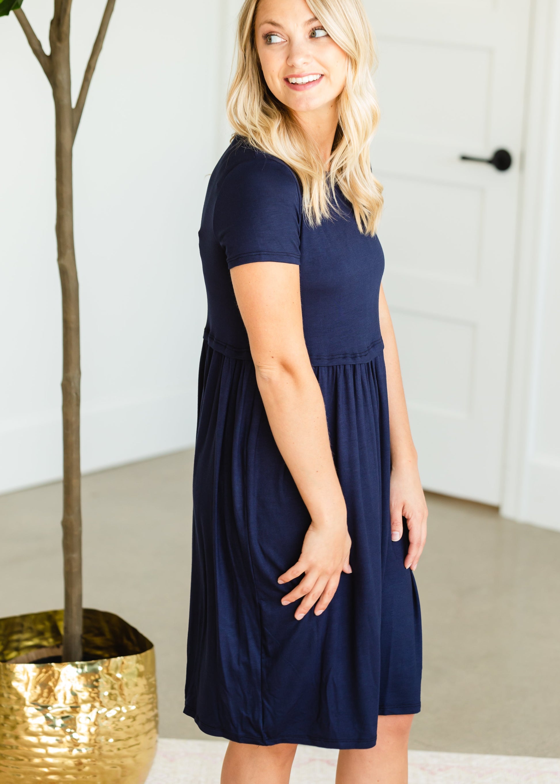 Blousy Front Navy Midi Dress - Final Sale Dresses