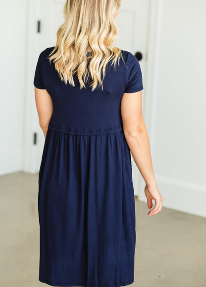 Blousy Front Navy Midi Dress - Final Sale Dresses