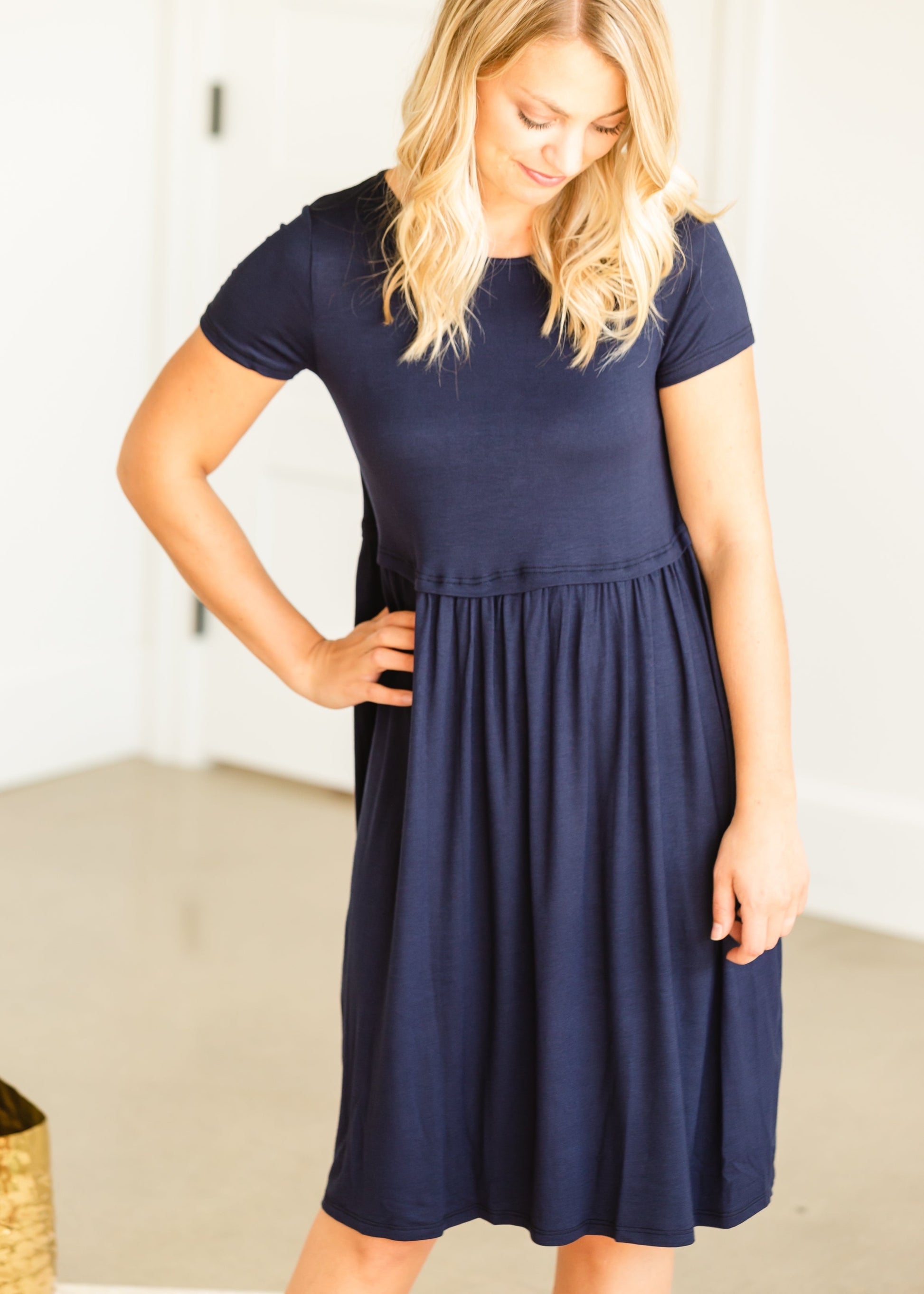 Blousy Front Navy Midi Dress - Final Sale Dresses