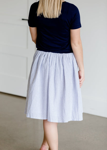 Blue and White Striped Midi Skirt - FINAL SALE Skirts