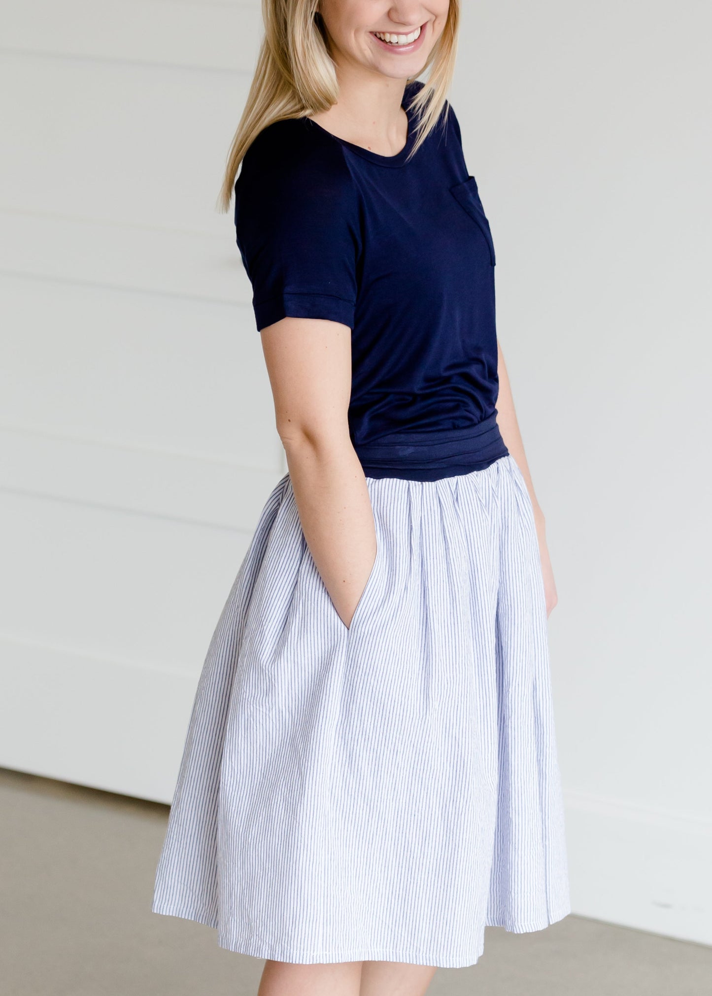 Blue and White Striped Midi Skirt - FINAL SALE Skirts