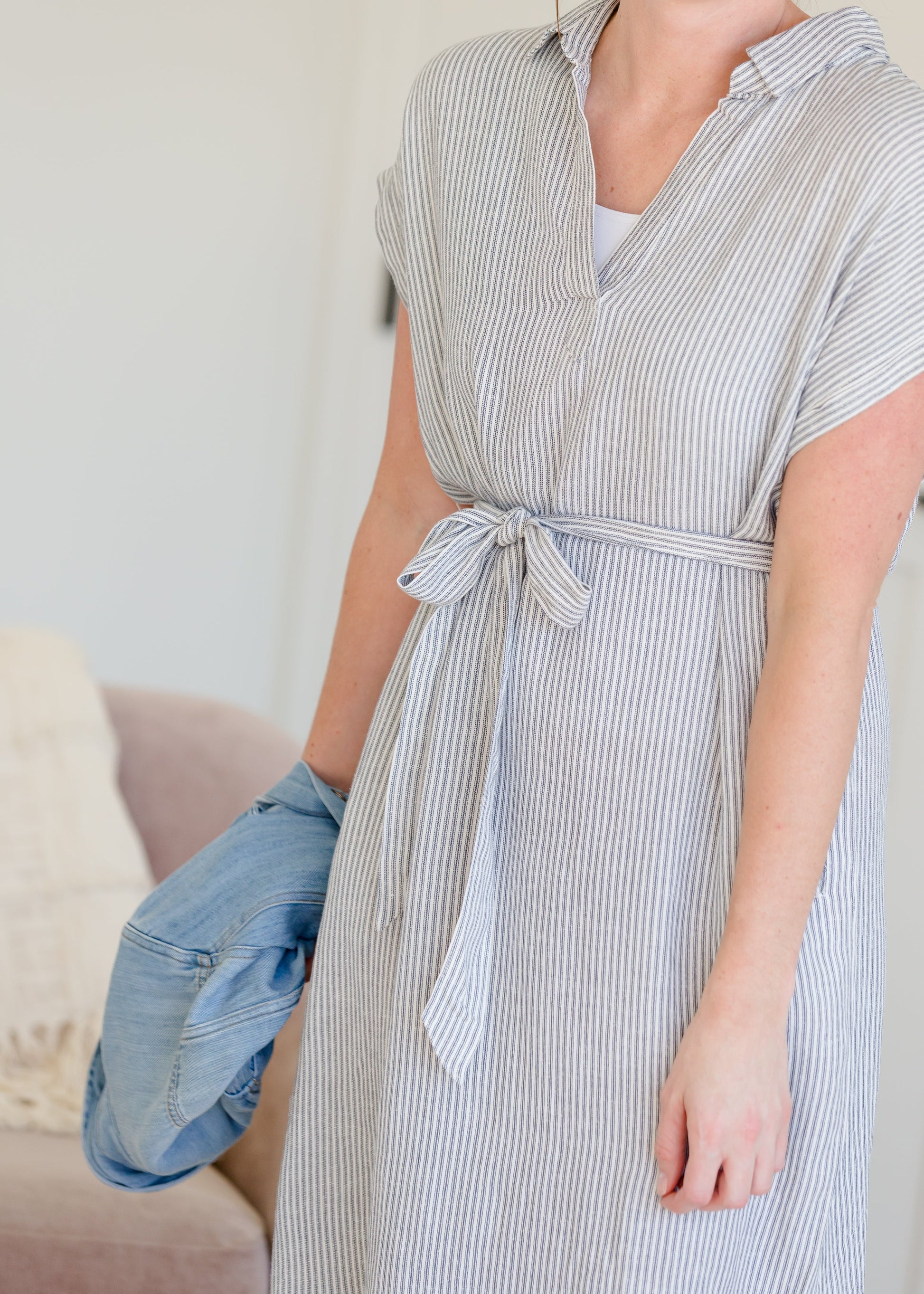 Blue French Stripe Belted Midi Dress - FINAL SALE Dresses