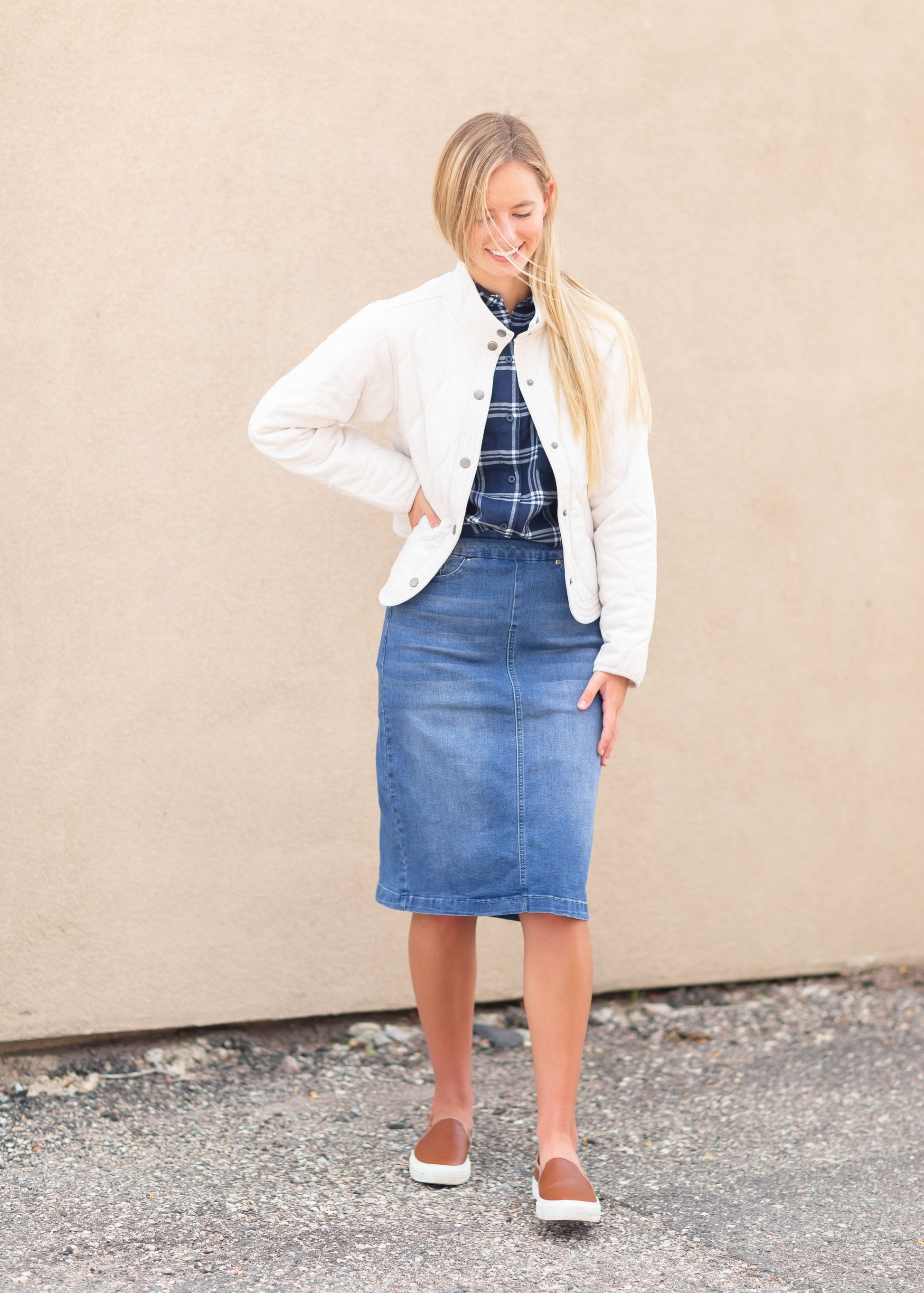 Blue Plaid Button Up Tops