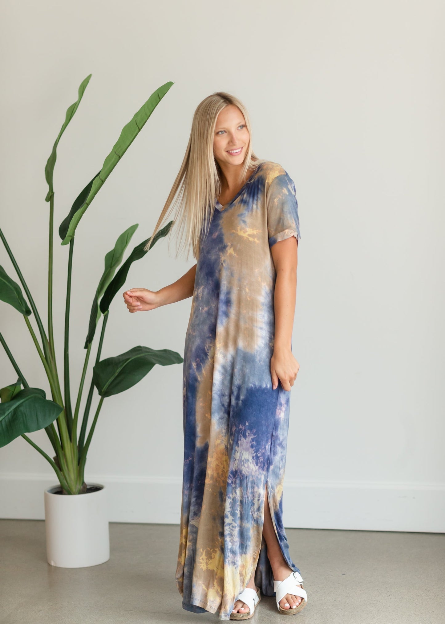 Blue Tie Dye Maxi T-Shirt Dress - FINAL SALE Dresses