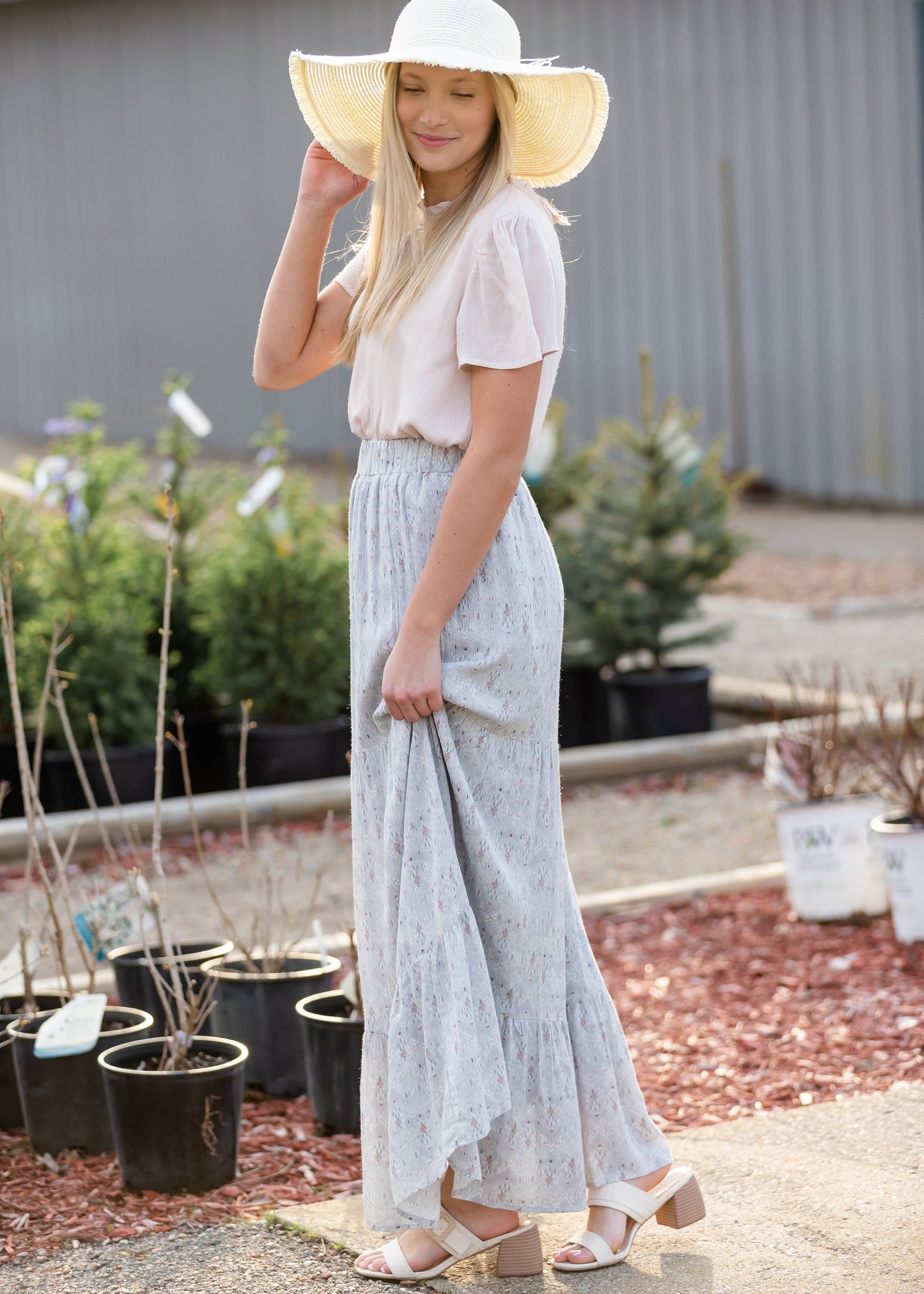 Blue Tiered Print Maxi Skirt Skirts Tea N Rose