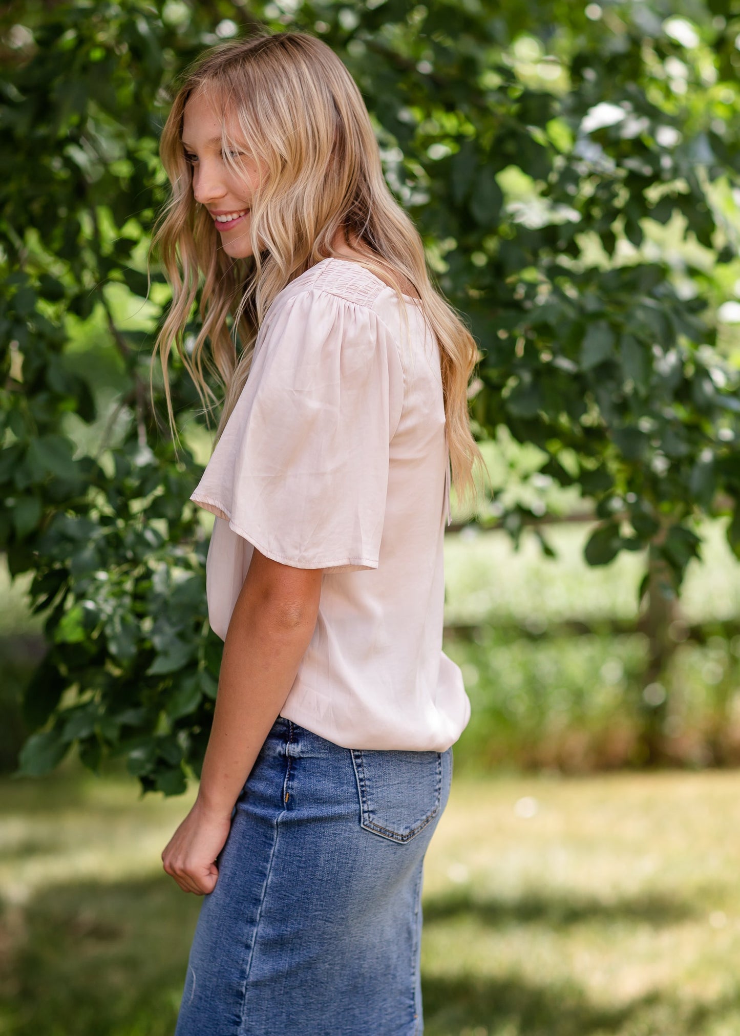 Blush Air Flow Satin Top - FINAL SALE Tops