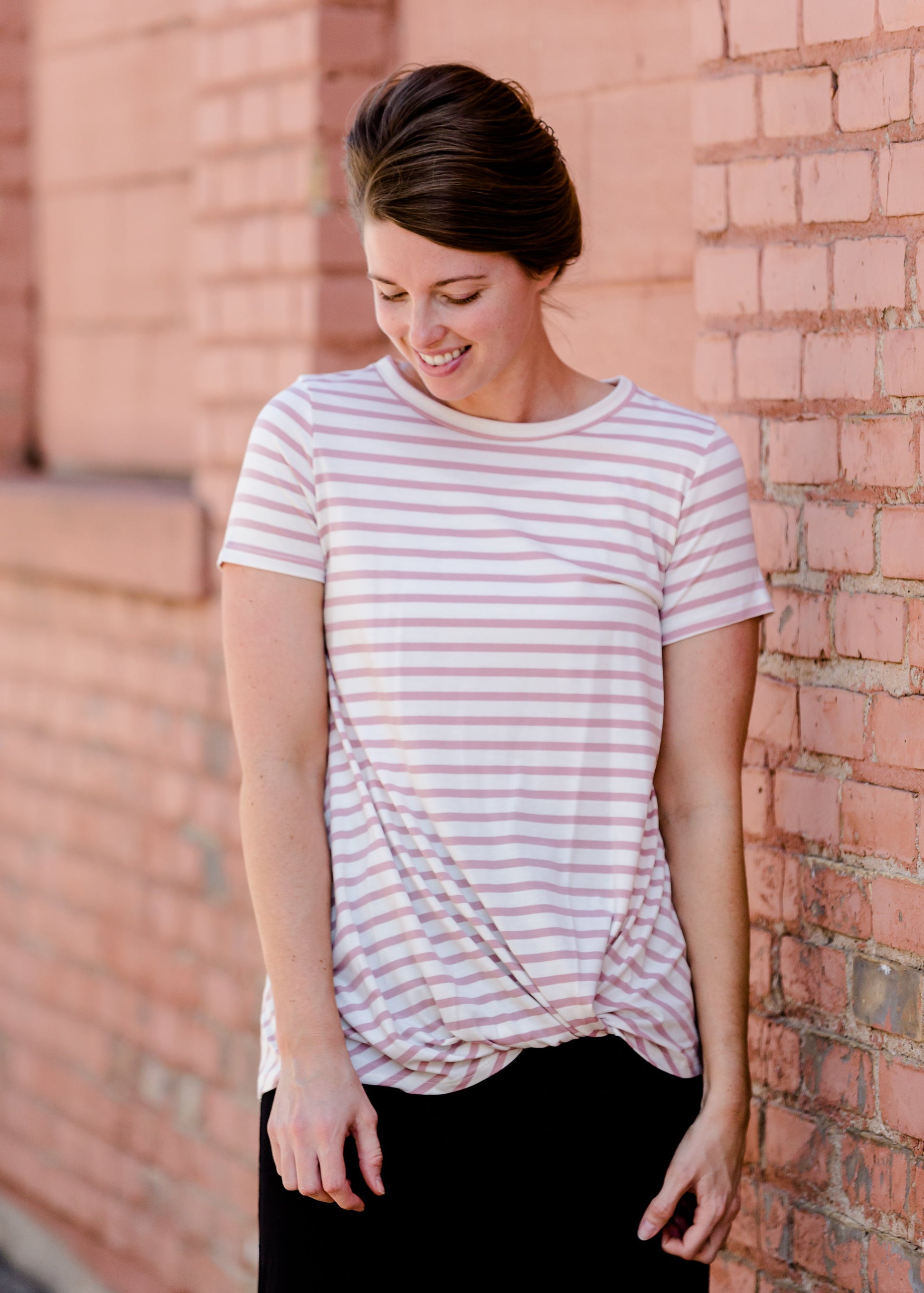 Blush Front Striped Knot Tee - FINAL SALE Tops