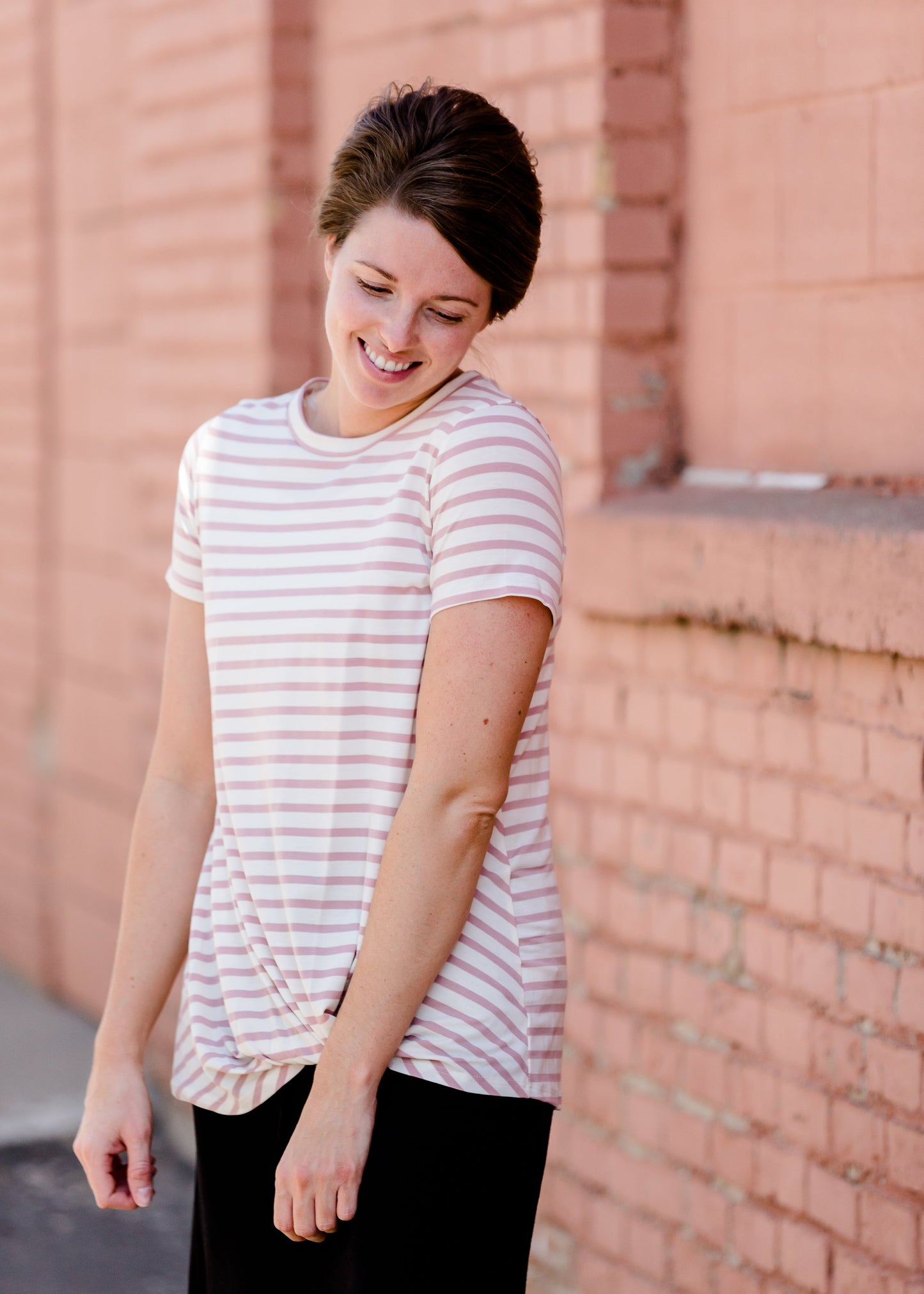 Blush Front Striped Knot Tee - FINAL SALE Tops