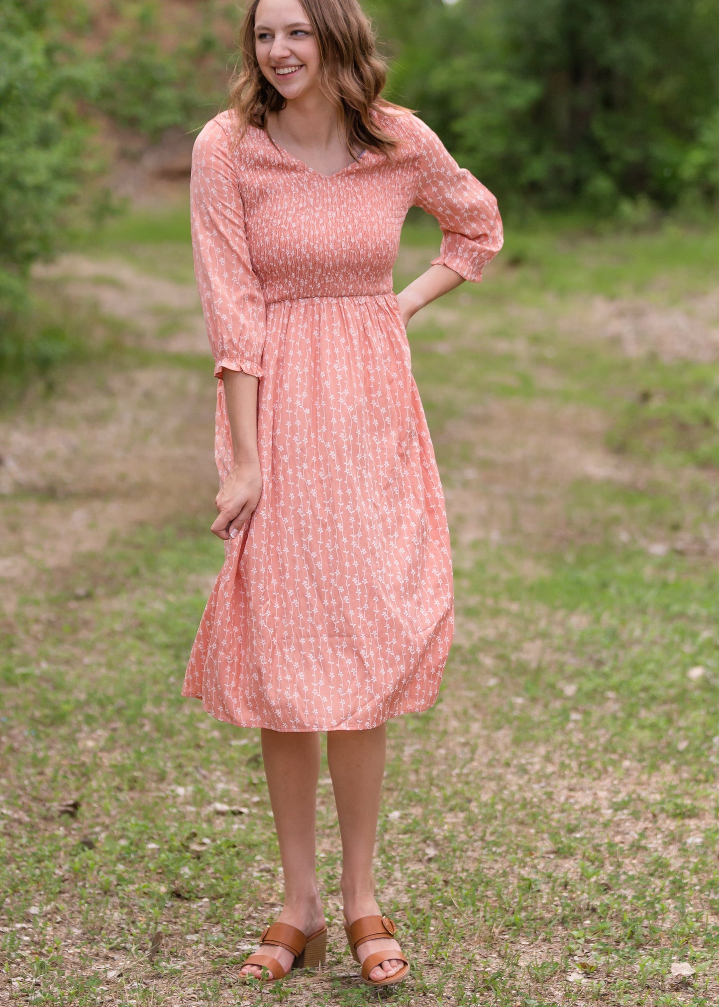 Blush Smocked Floral Flowy Midi Dress - Final Sale Dresses