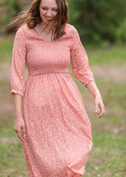 Blush Smocked Floral Flowy Midi Dress - Final Sale Dresses