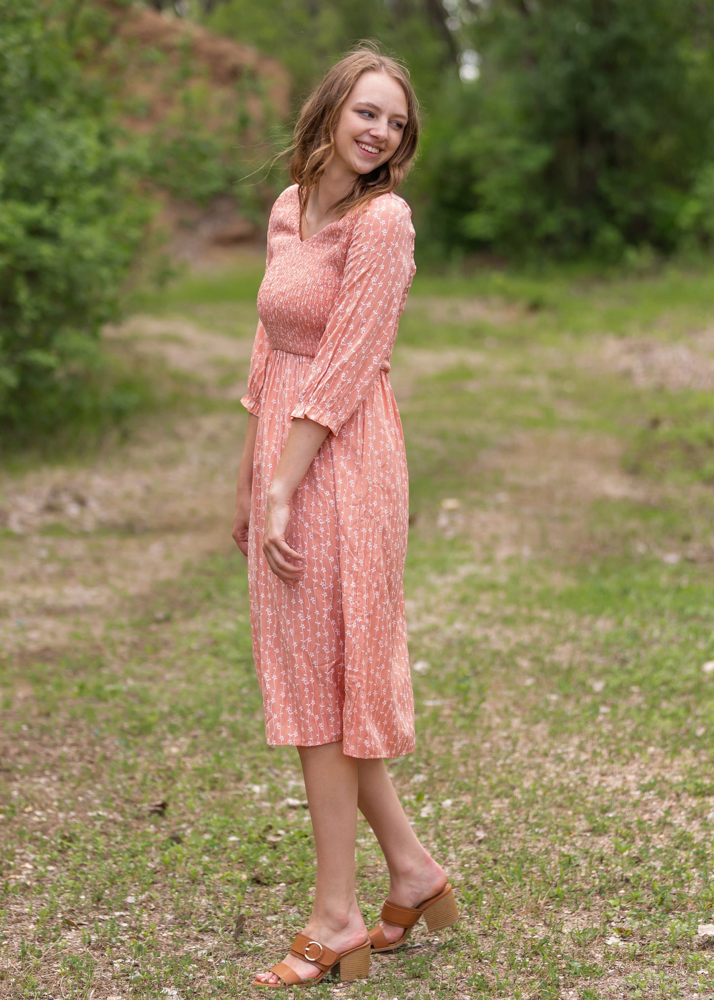 Blush Smocked Floral Flowy Midi Dress - Final Sale Dresses