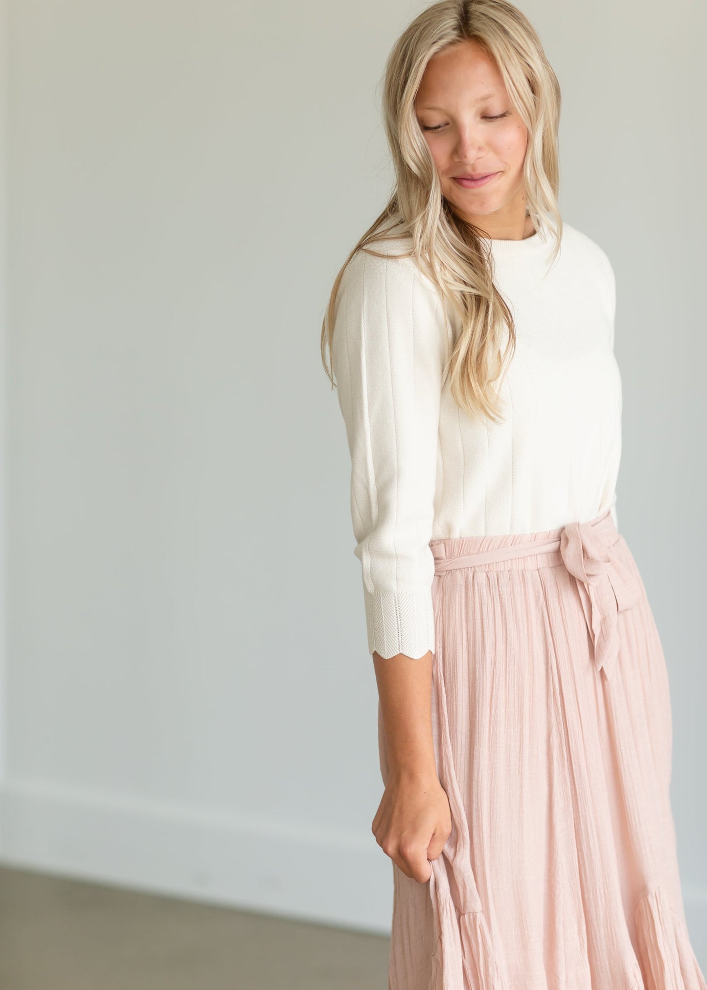 Blush Tie Waist Flowy Midi Skirt Skirts