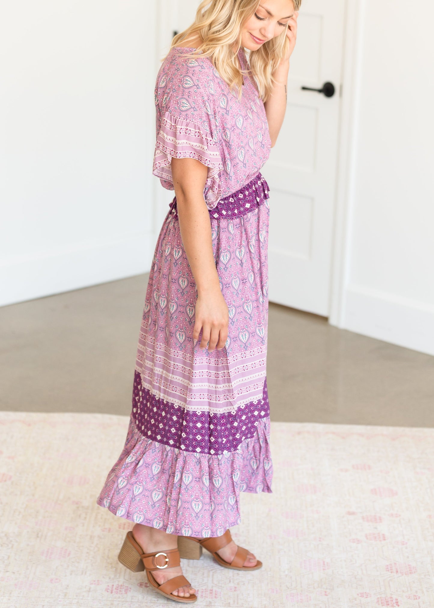 Boho Print Ruffled Midi Dress - FINAL SALE Dresses