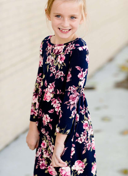 Modest girls and conservative teens navy and floral long sleeve maxi dress