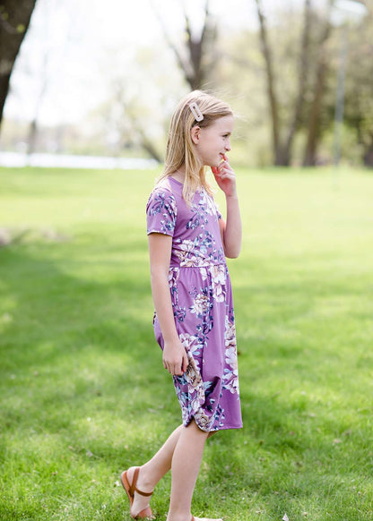 girls purple floral midi dress