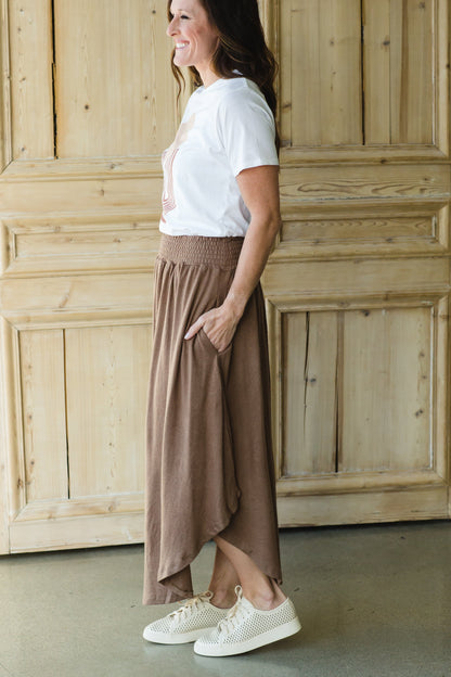 Brown Hi-Lo Flowy Midi Skirt - FINAL SALE Skirts