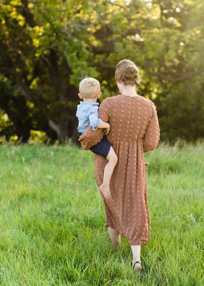 Brown Long Sleeve Swiss Dot Midi Dress - FINAL SALE Dresses