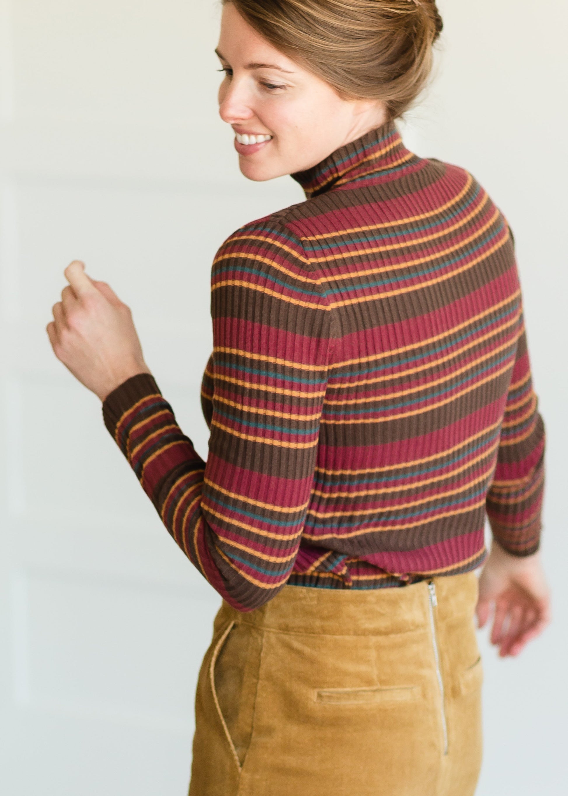 Brown Multi Stripe Ribbed Sweater - FINAL SALE Tops