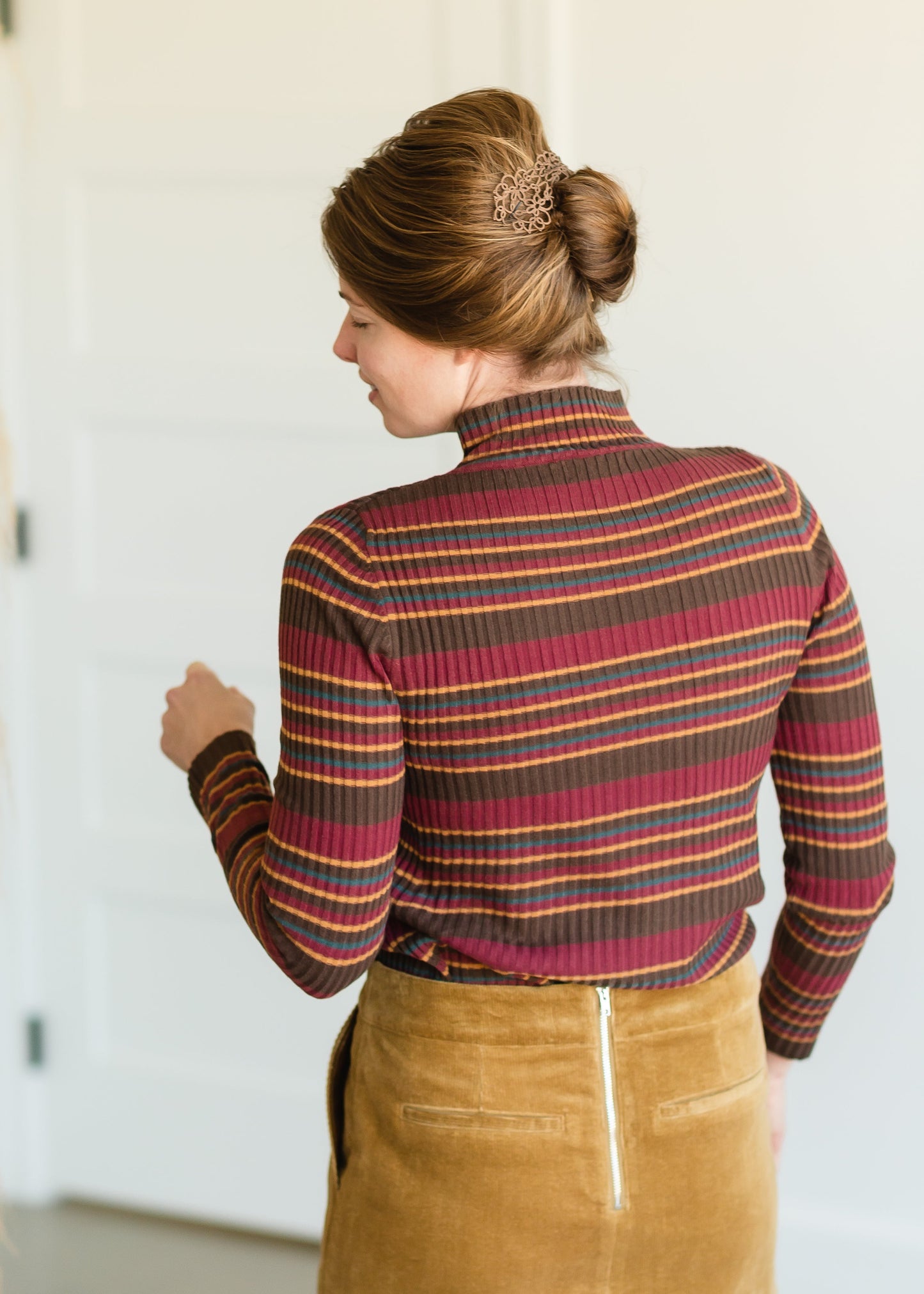 Brown Multi Stripe Ribbed Sweater - FINAL SALE Tops