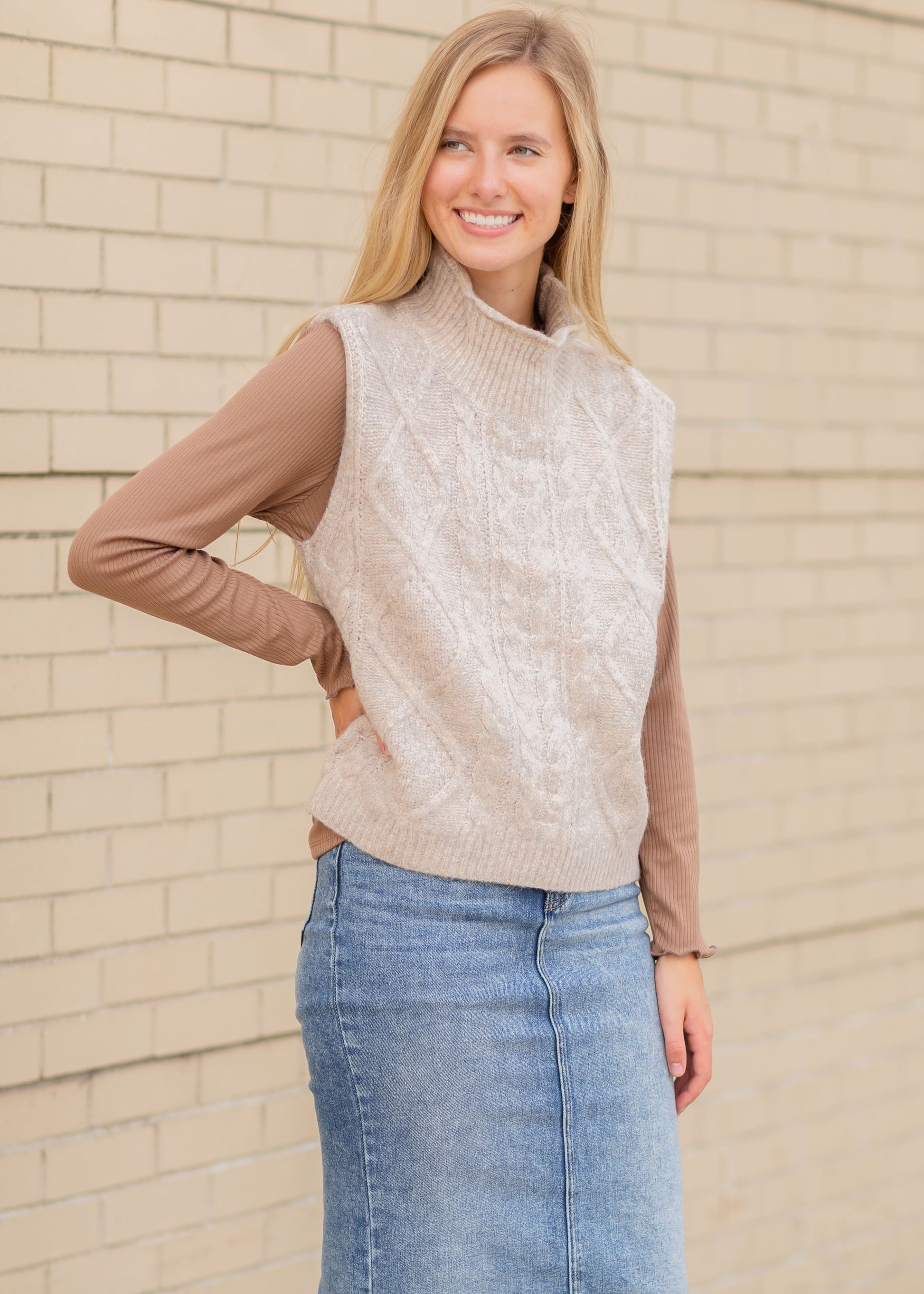 Brown Ruffle Neck Top Tops