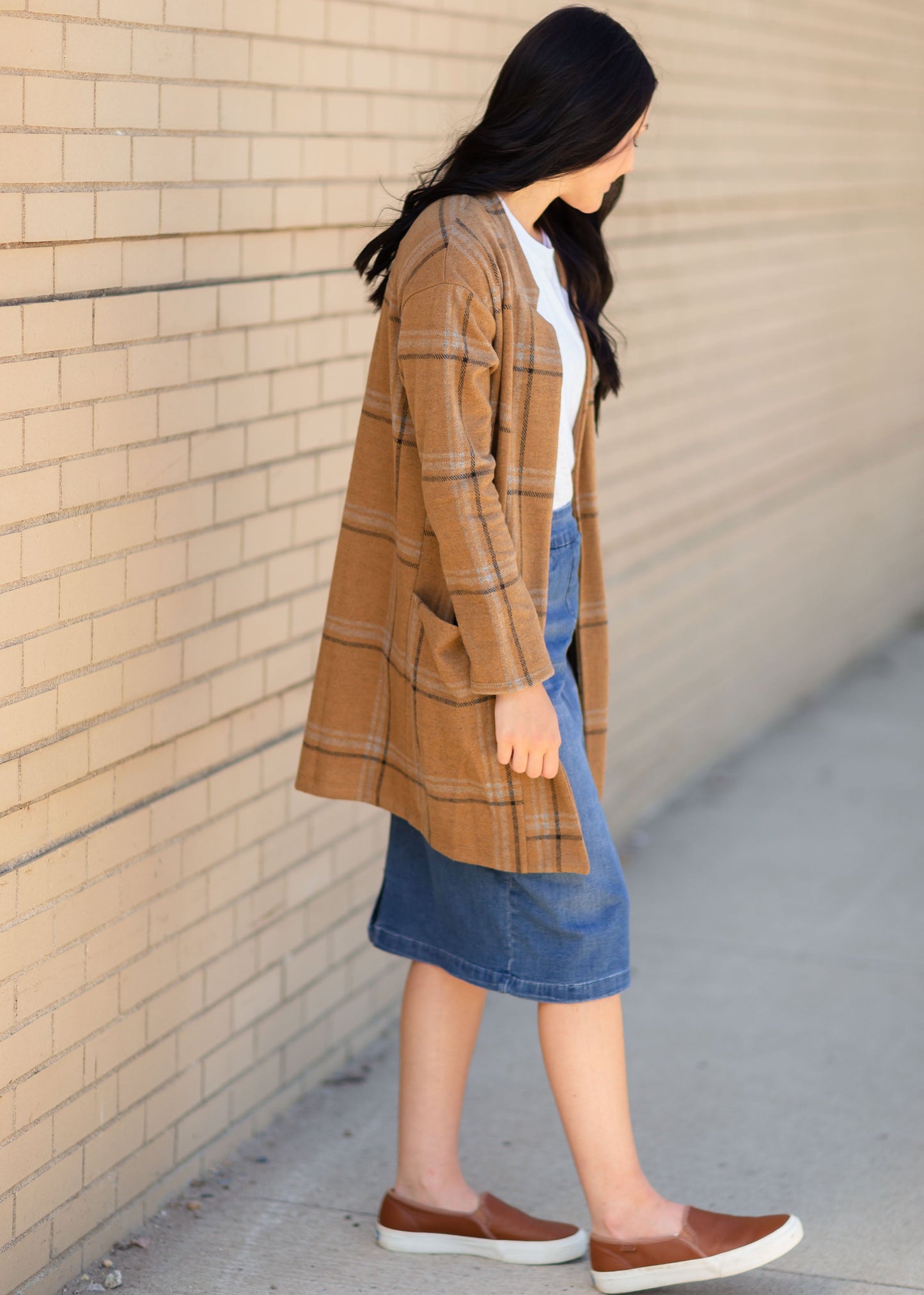 Brown Striped Long Sleeve Blazer Tops