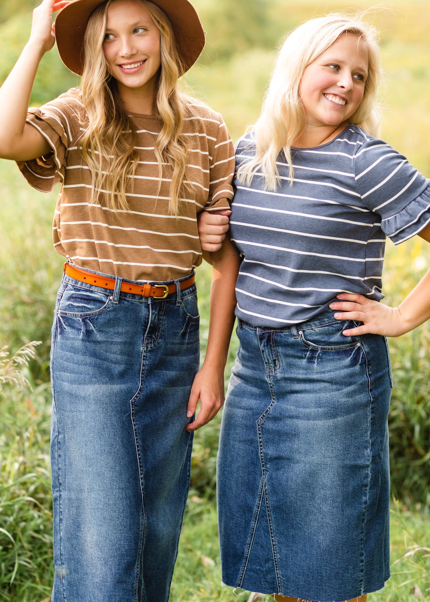 Brown Striped Short Sleeve Top - FINAL SALE Tops