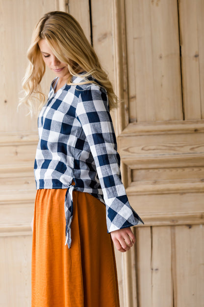 Buffalo Check Print V-Neck Top - FINAL SALE Tops