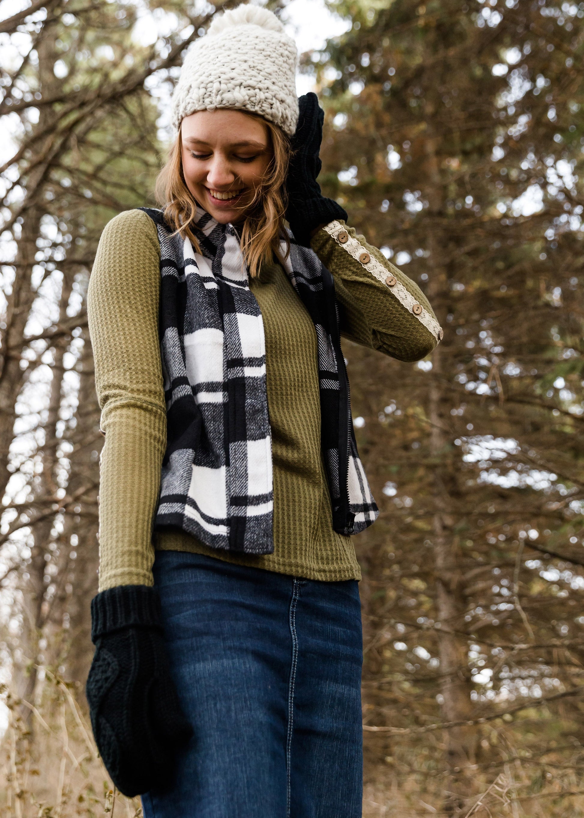 Buffalo Plaid Hooded Vest - FINAL SALE Tops