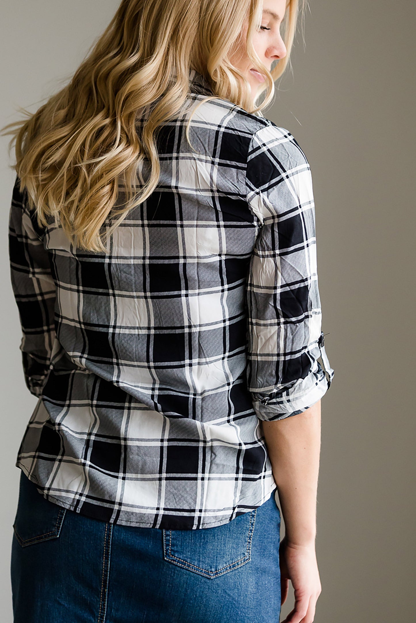 Buffalo Plaid Roll Sleeve Top - FINAL SALE Tops