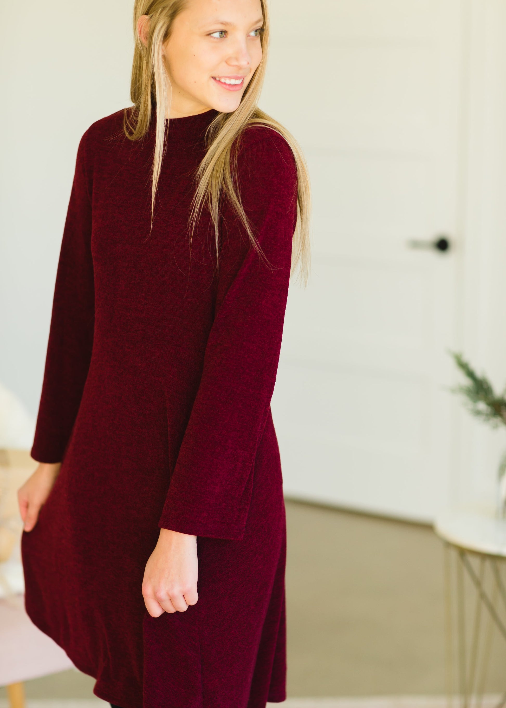 Burgundy Long Sleeve Midi Dress - FINAL SALE Dresses