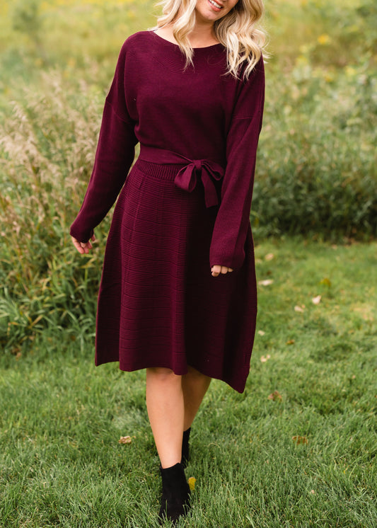 Burgundy Tie Waist Sweater Dress - FINAL SALE Dresses