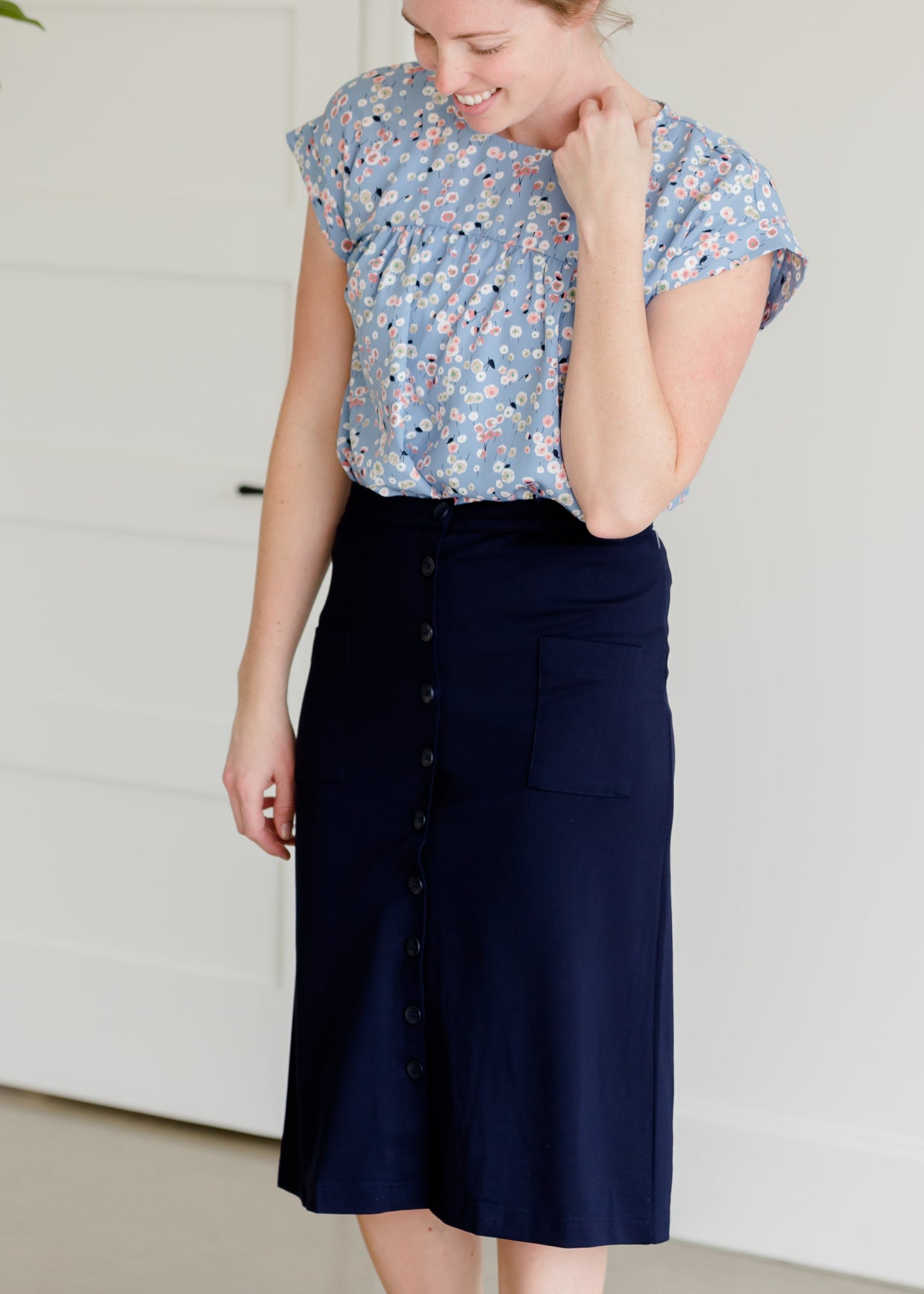 Button Detail Navy Midi Skirt - FINAL SALE Skirts