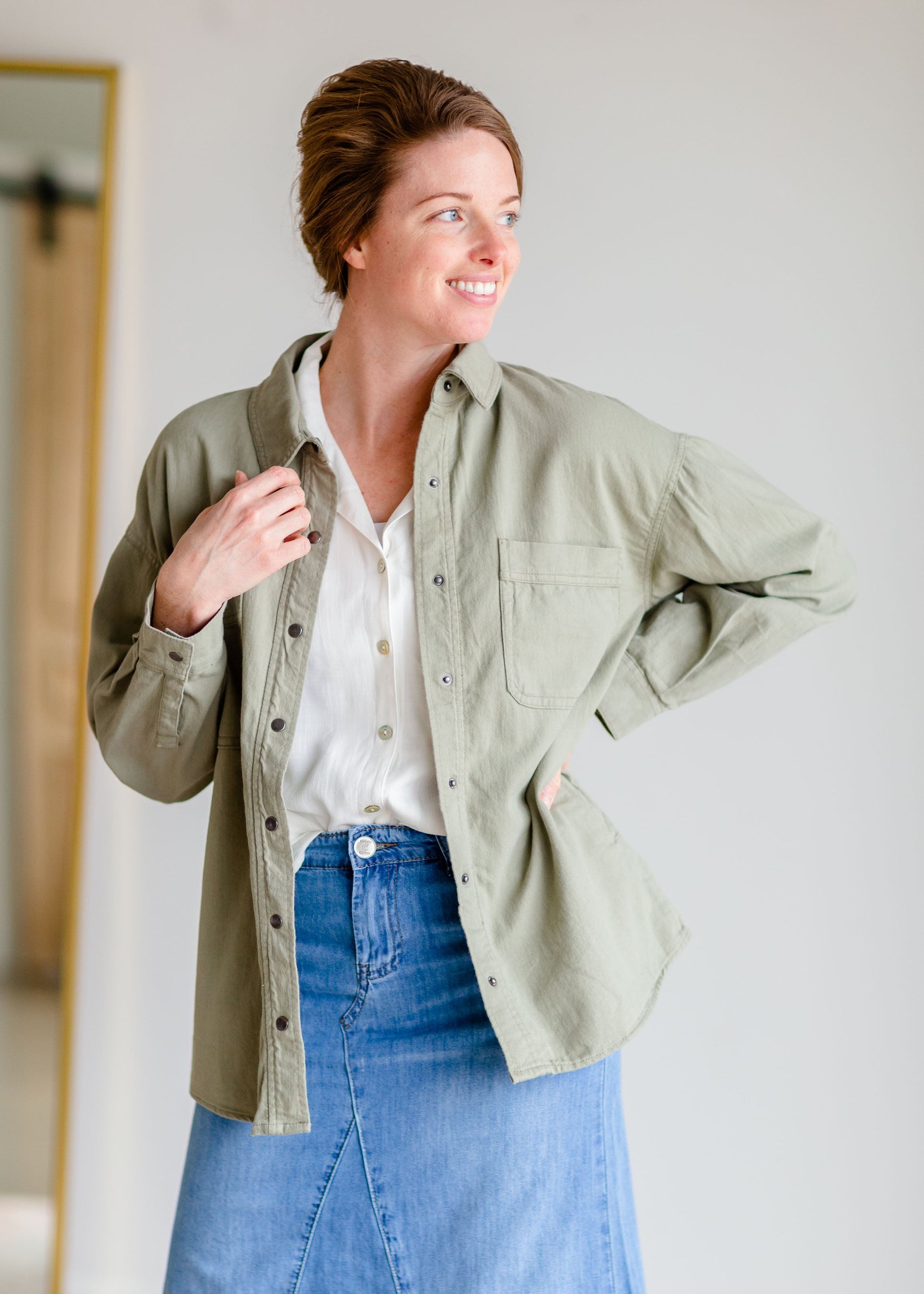 Button Down With Sleeve Jacket Shirt Be Cool Olive / S/M