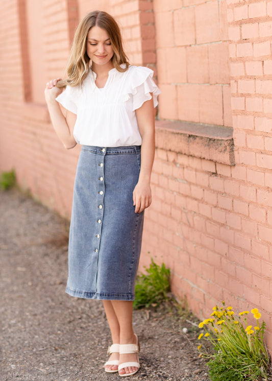 Button Front Denim Midi Skirt Skirts