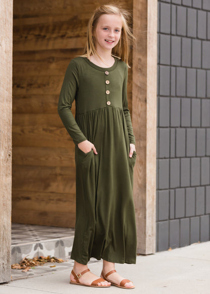 Button Front Olive Maxi Dress Dresses