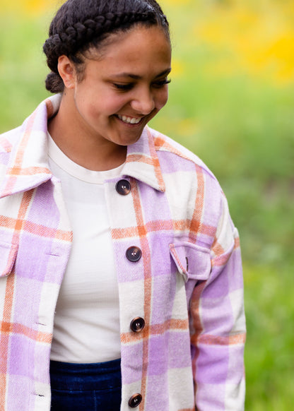 Button Up Lavender Shacket with Pockets Tops