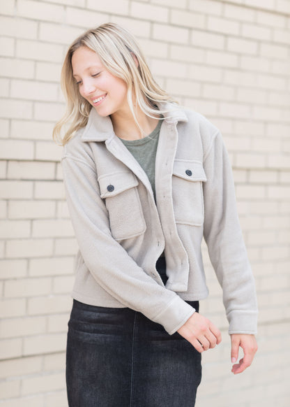 Button Up Long Sleeve Jacket Tops Brown / S