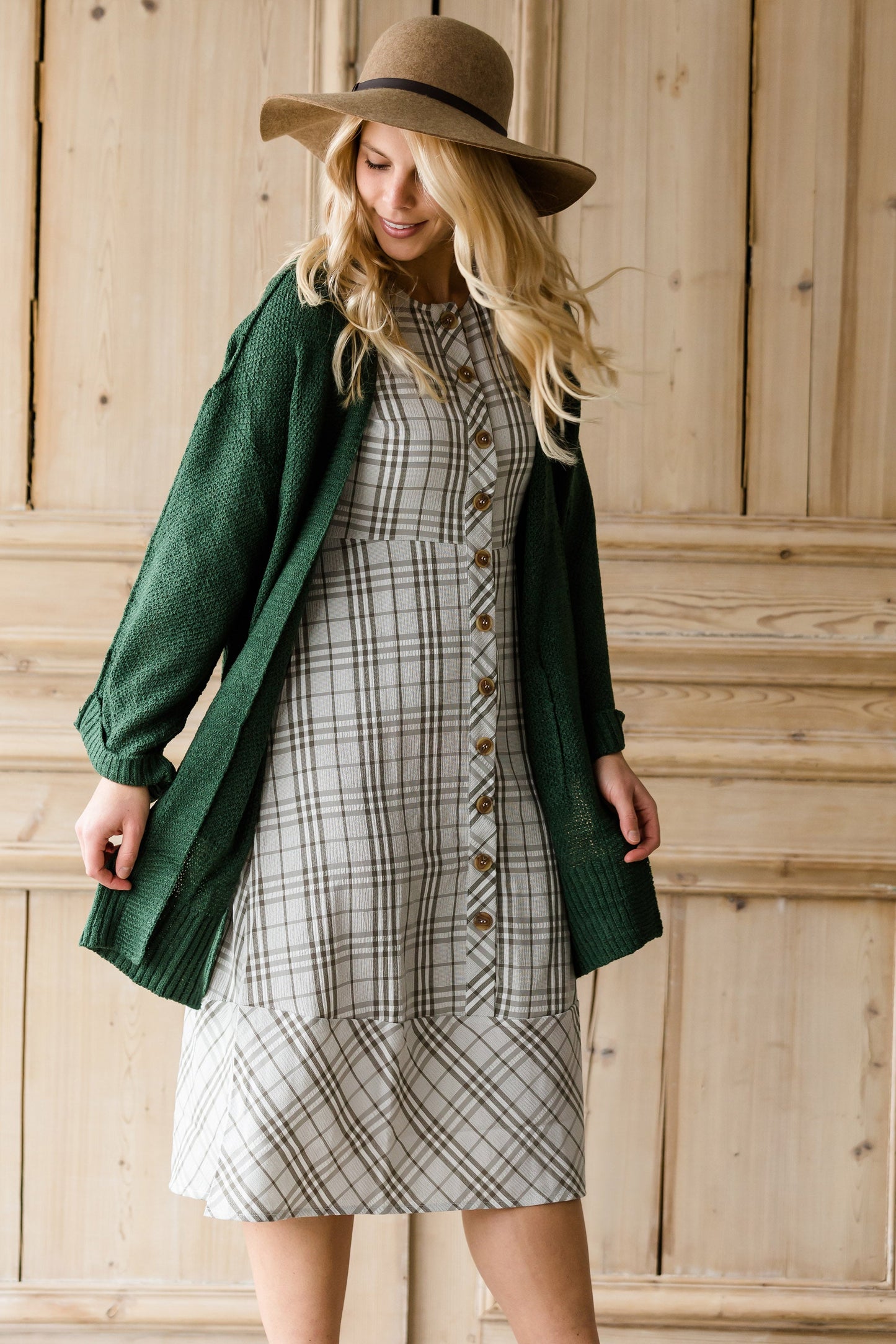 Button Up Plaid 1/2 Sleeve Midi Dress - FINAL SALE Dresses