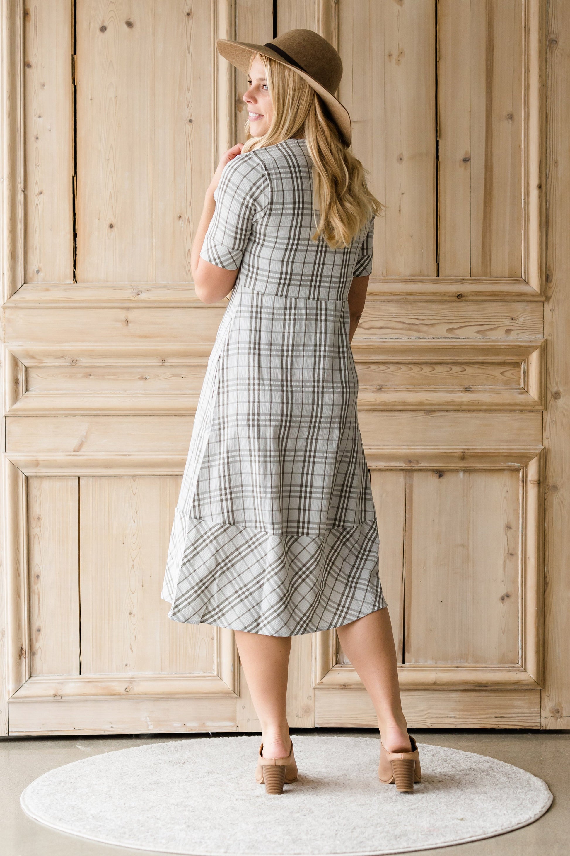 Button Up Plaid 1/2 Sleeve Midi Dress - FINAL SALE Dresses