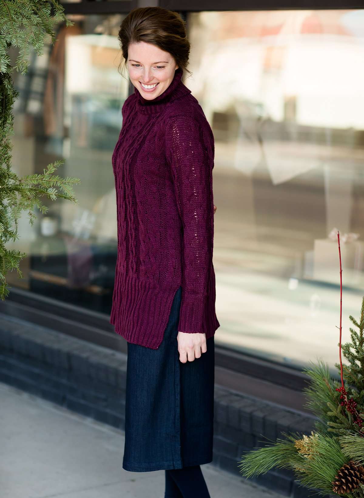 plum colored turtleneck sweater