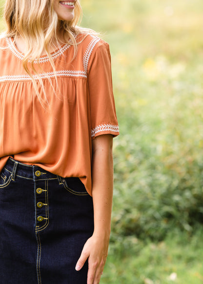 Camel Embroidered Detail Top - FINAL SALE Tops