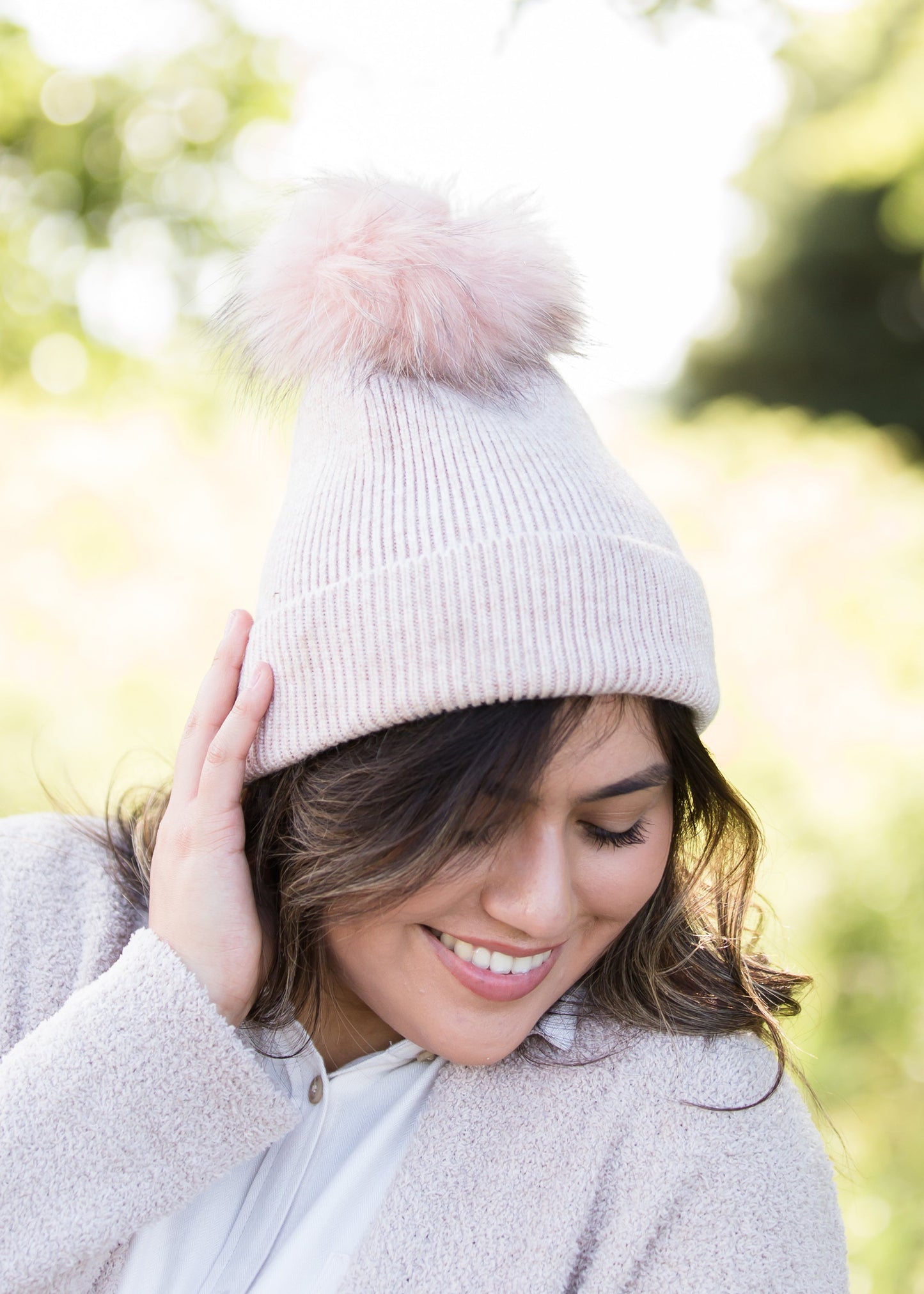 cashmere ribbed knit olive or blush hat