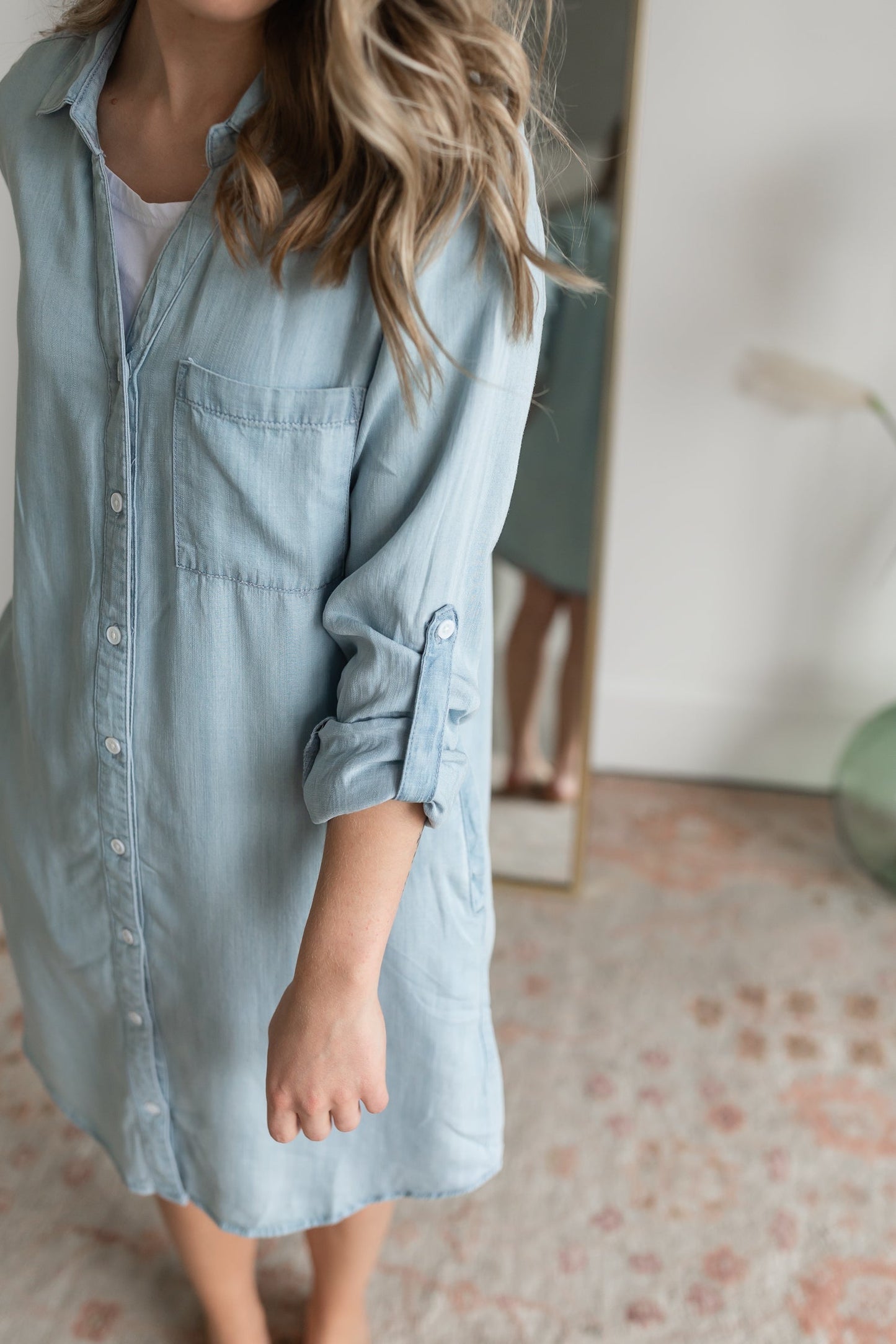 Chambray Button Up Dress Dresses Thread & Supply