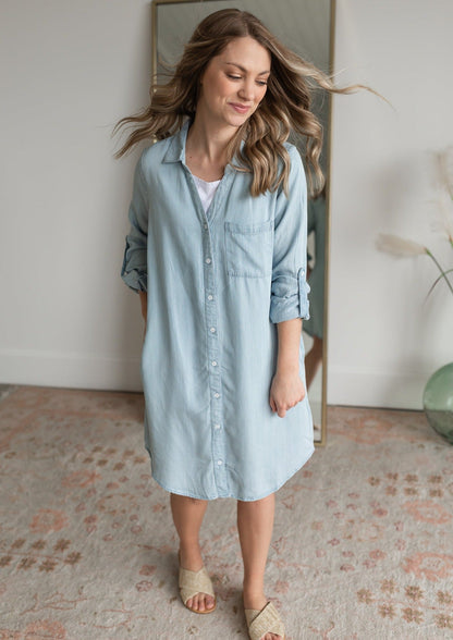 Chambray Button Up Dress Dresses Thread & Supply