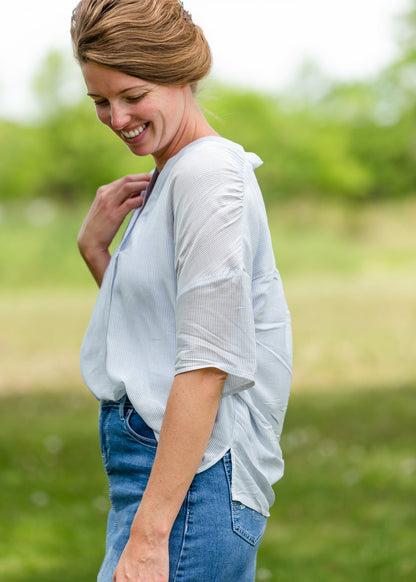 Chambray Striped 3/4 Sleeve Top - FINAL SALE Tops