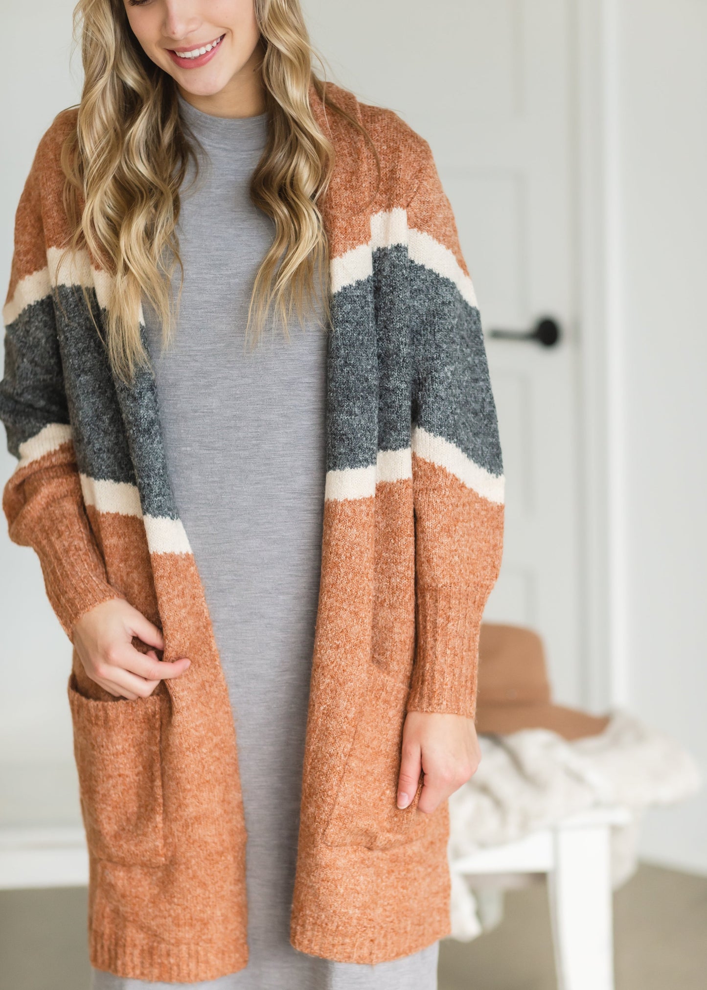 Charcoal + Rust Long Sleeve Cardigan Shirt