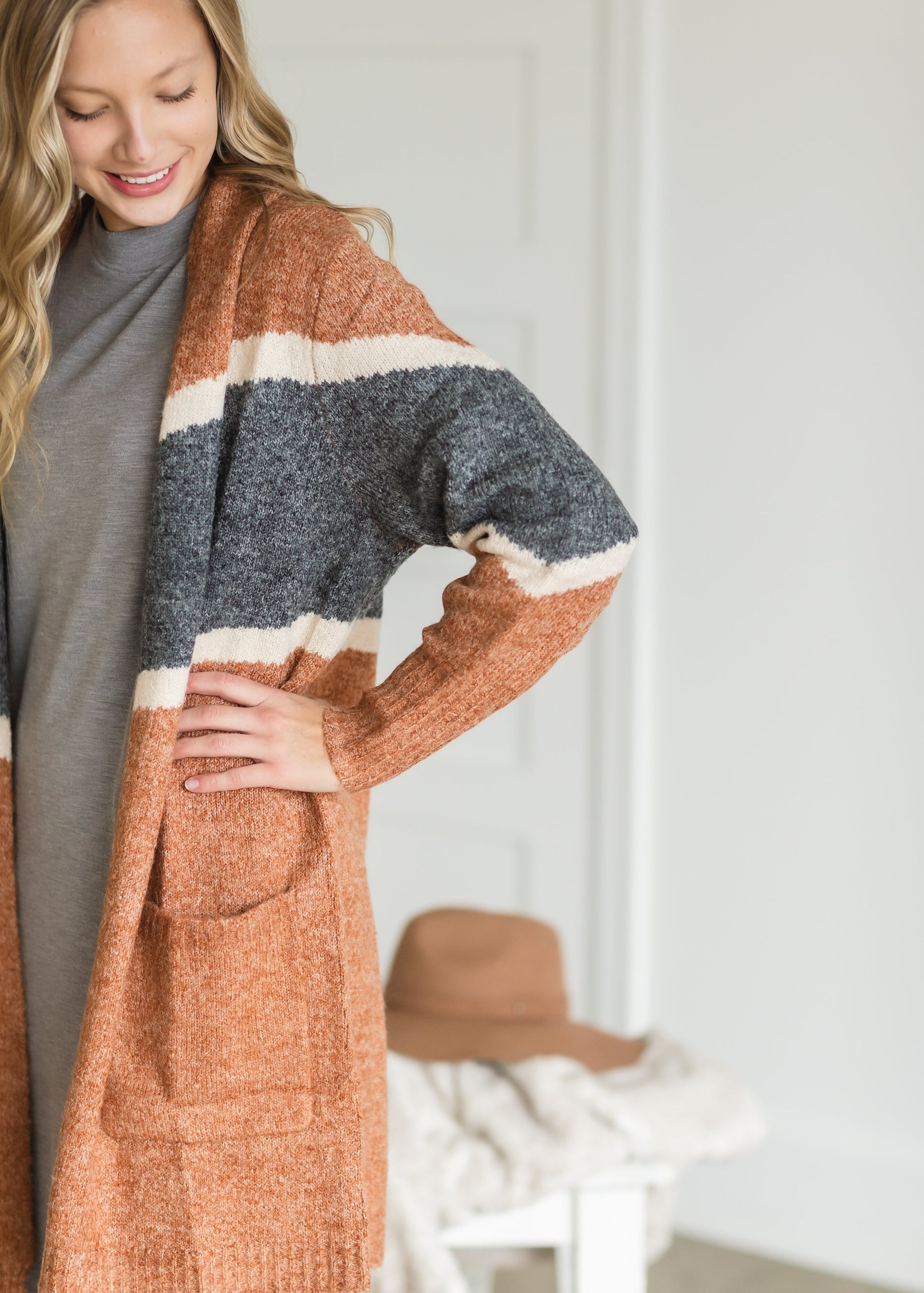 Charcoal + Rust Long Sleeve Cardigan Shirt