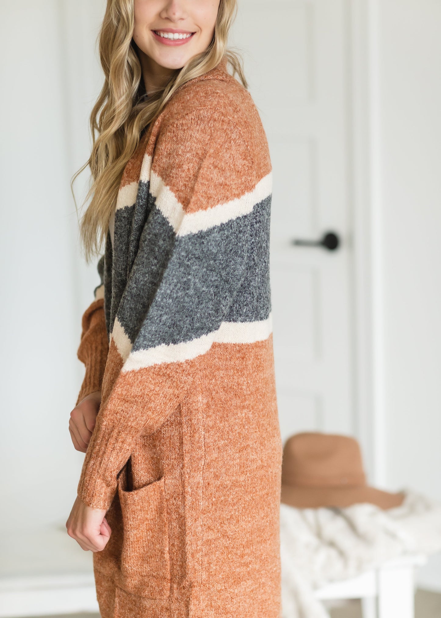 Charcoal + Rust Long Sleeve Cardigan Shirt