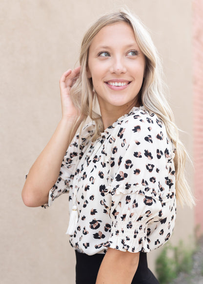 Cheetah Print Tassel Tie Top Tops